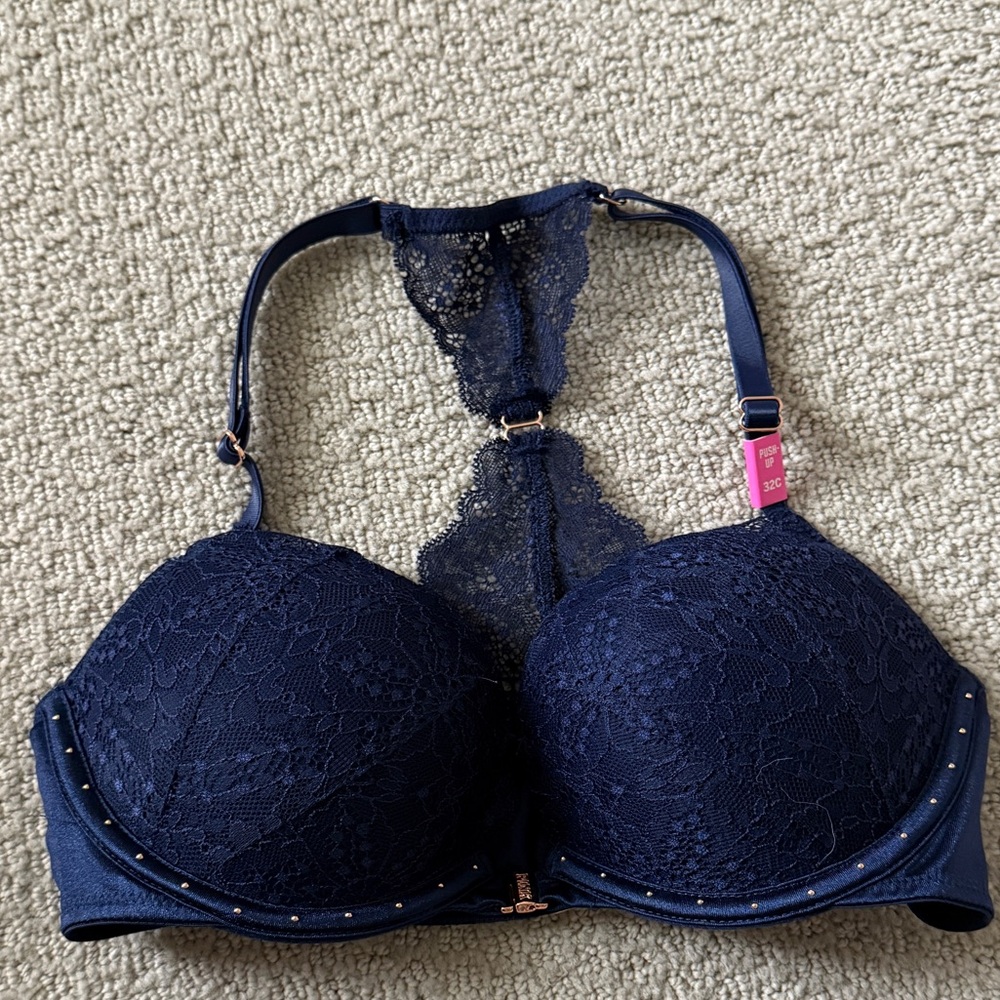 Victoria’s Secret PINK Date Push-Up Bra Navy Blue 32C New with Tags